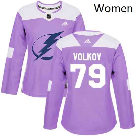 Womens Adidas Tampa Bay Lightning 79 Alexander Volkov Authentic Purple Fights Cancer Practice NHL Jersey